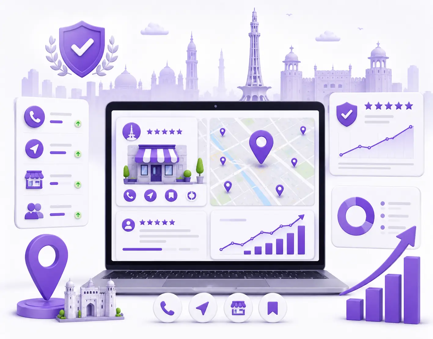 Local SEO dashboard with maps, reviews, rankings, and growth analytics