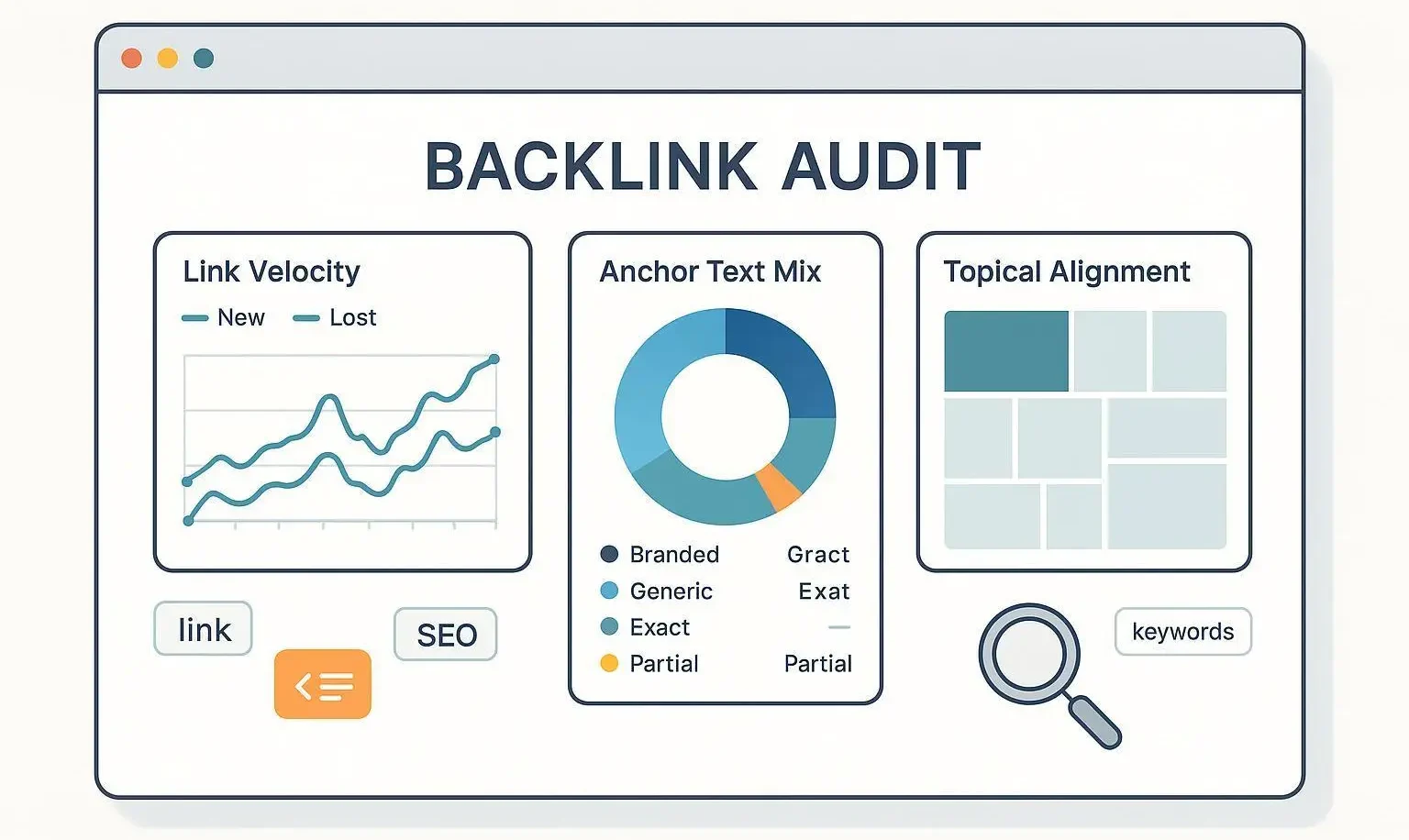 Backlink audit showing relevant and suspicious link sources