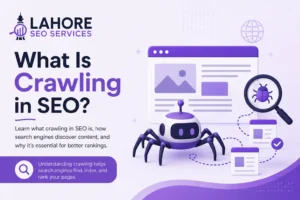 SEO crawling explained with a search engine bot illustration